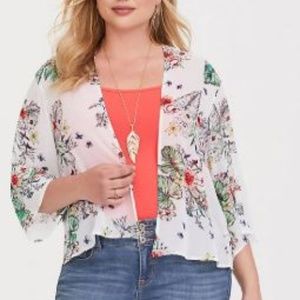 IVORY FLORAL CROPPED CHIFFON KIMONO